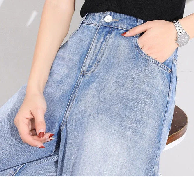 Women Jeans 2024 New Cotton Full Length Softener  Wide Leg Pants