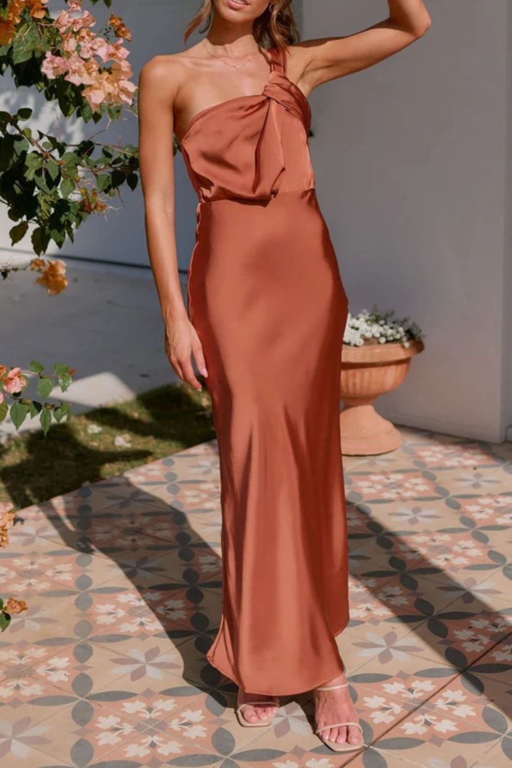 One Shoulder Sleeveless Maxi Dress