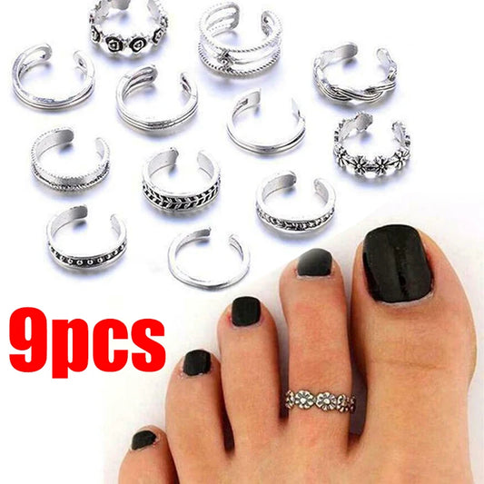 9Pcs Adjustable Toe Rings for Women Hypoallergenic Open Toe Ring Set