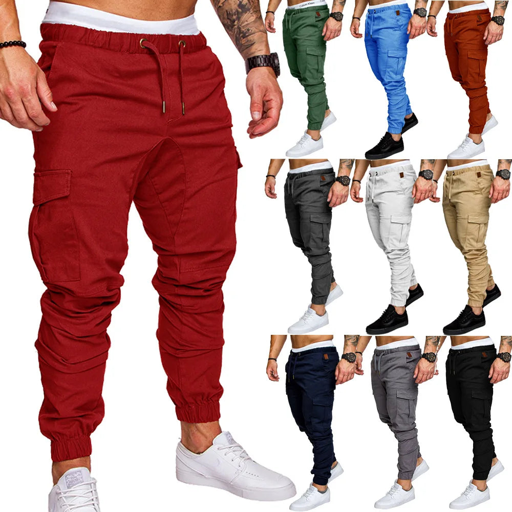 Male Trousers Mens Joggers Solid Multi-pocket Pants