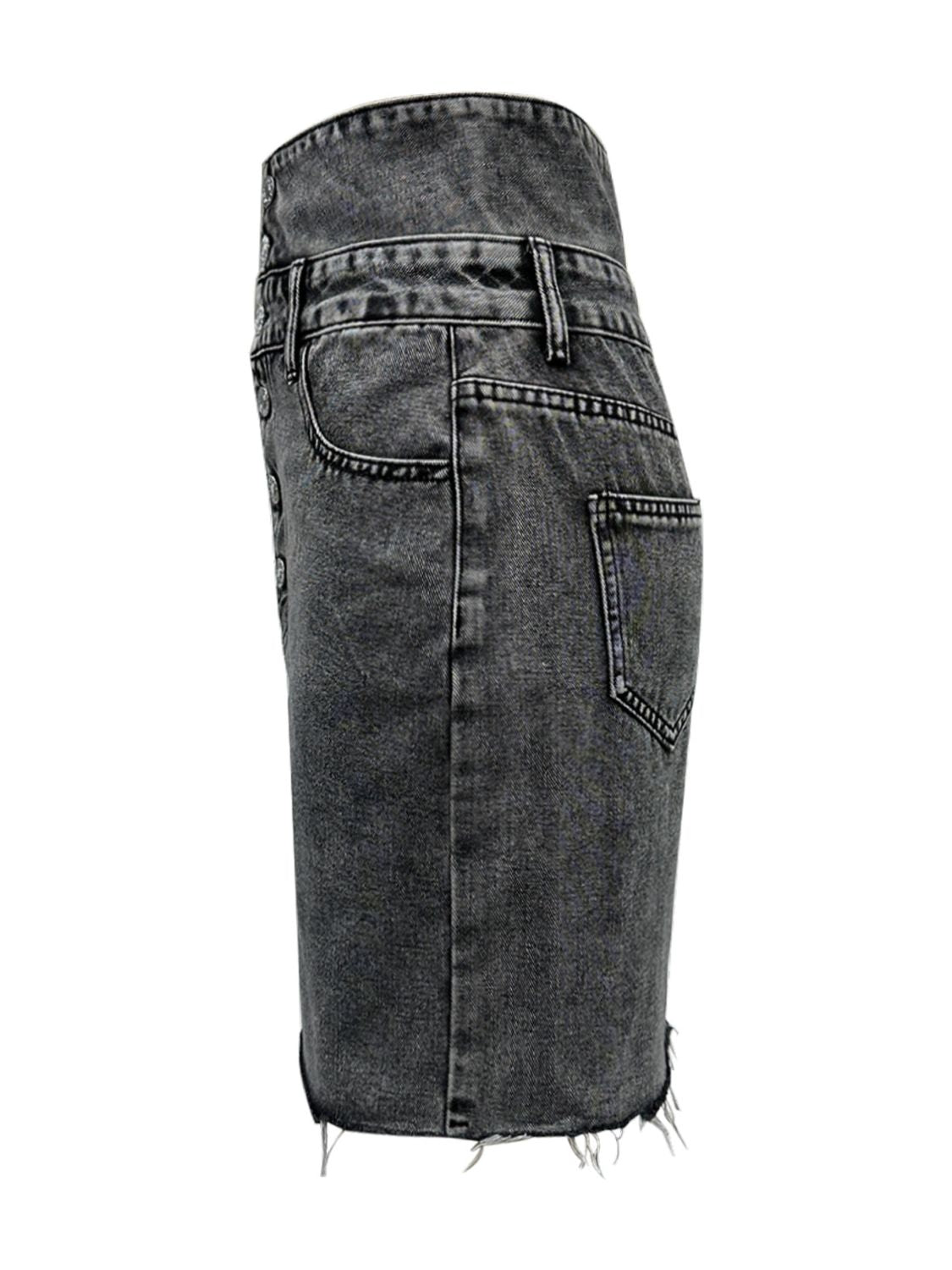 Raw Hem High Waist Denim Skirt